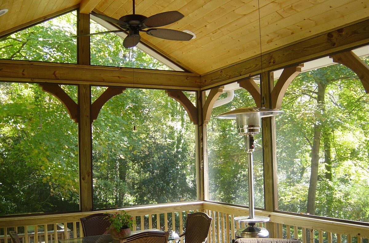 Custom screened porch with ceiling fan