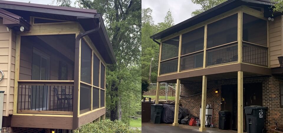 Before and after images of screened porch