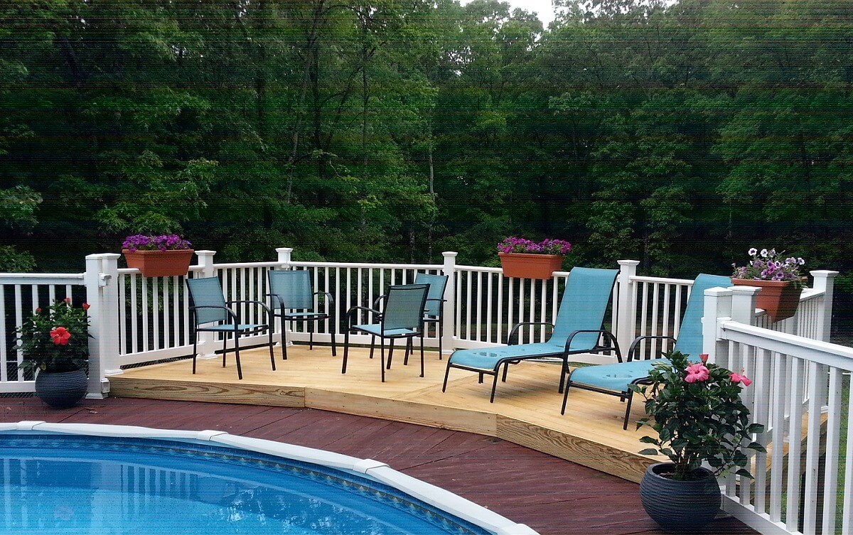 Poolside deck with lounge area