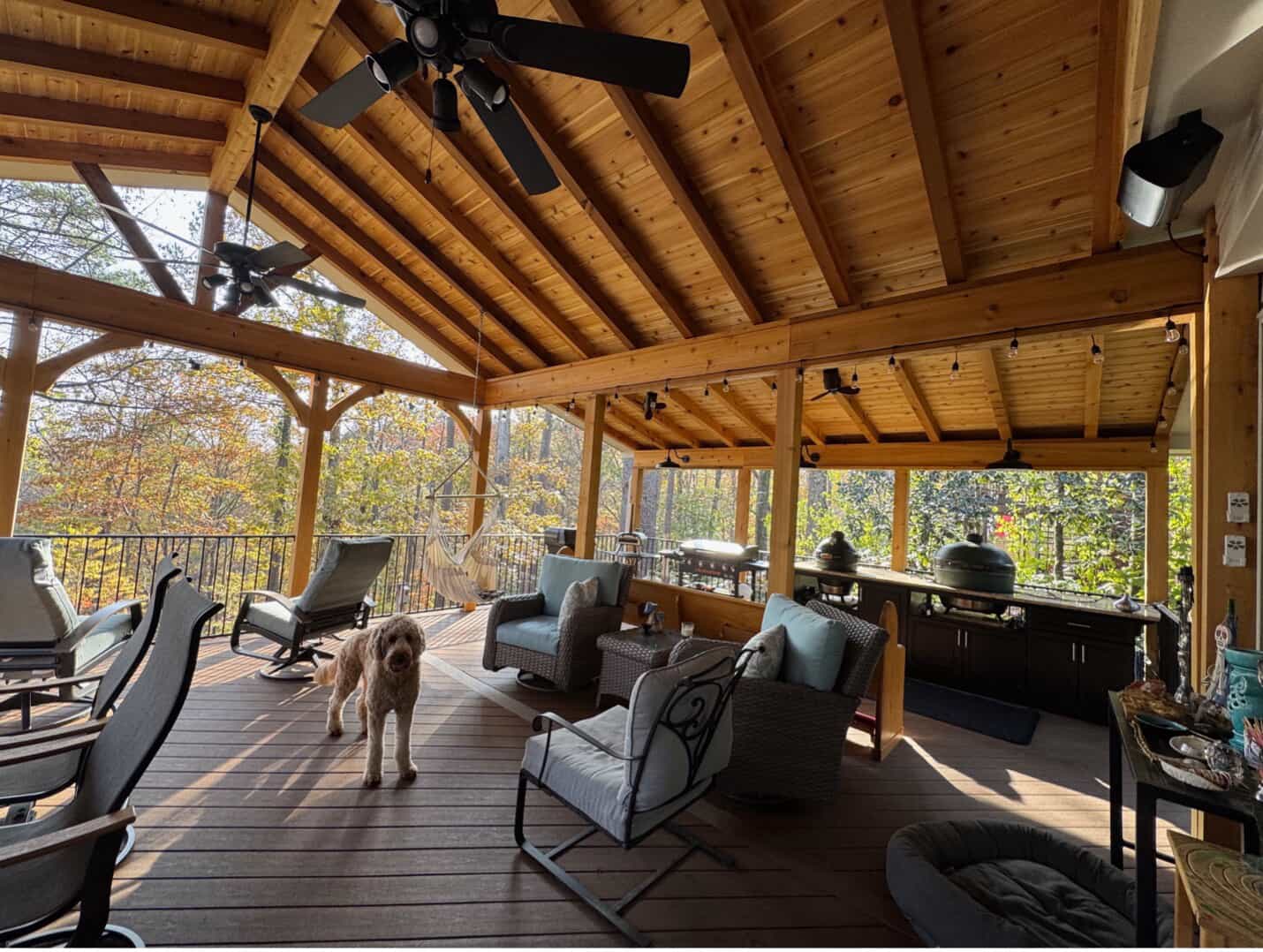 A patio with a table and hammock
AI-generated content may be incorrect.