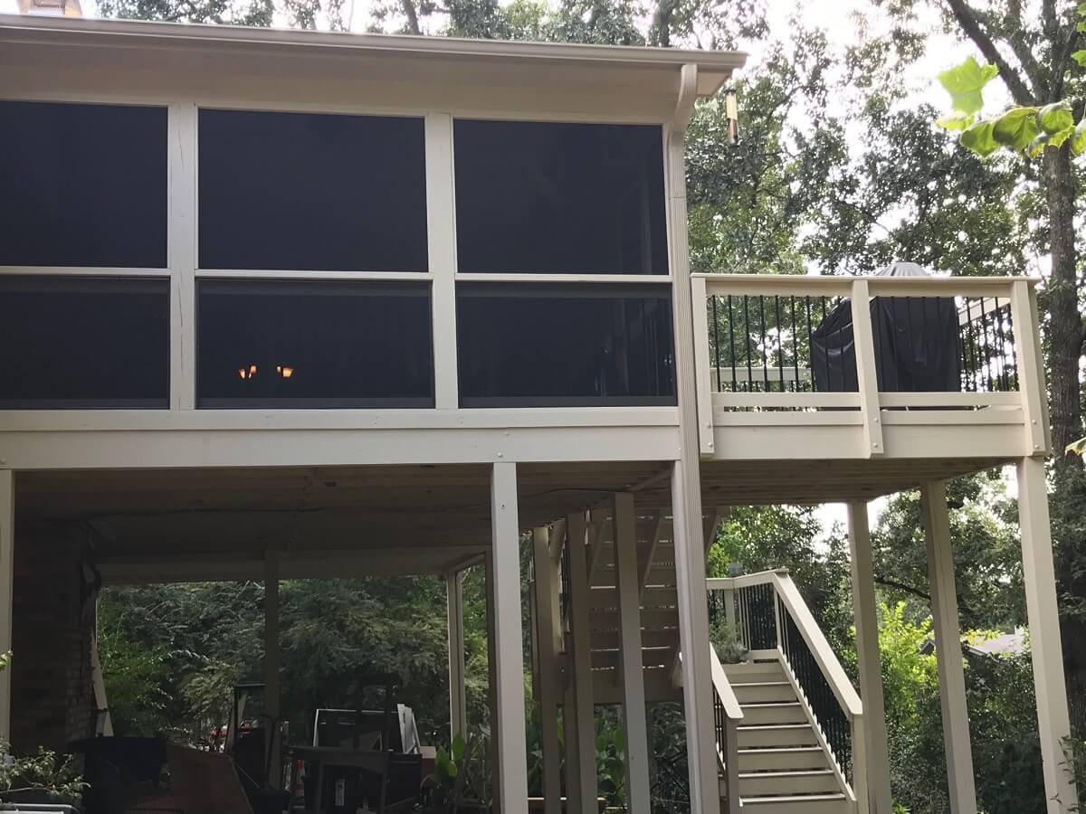 Exterior view of screened porch and deck