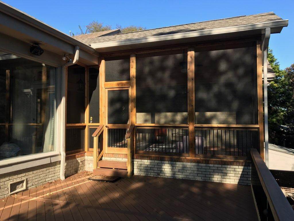 Screened porch and wood deck