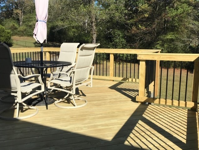 Seating area on wood deck