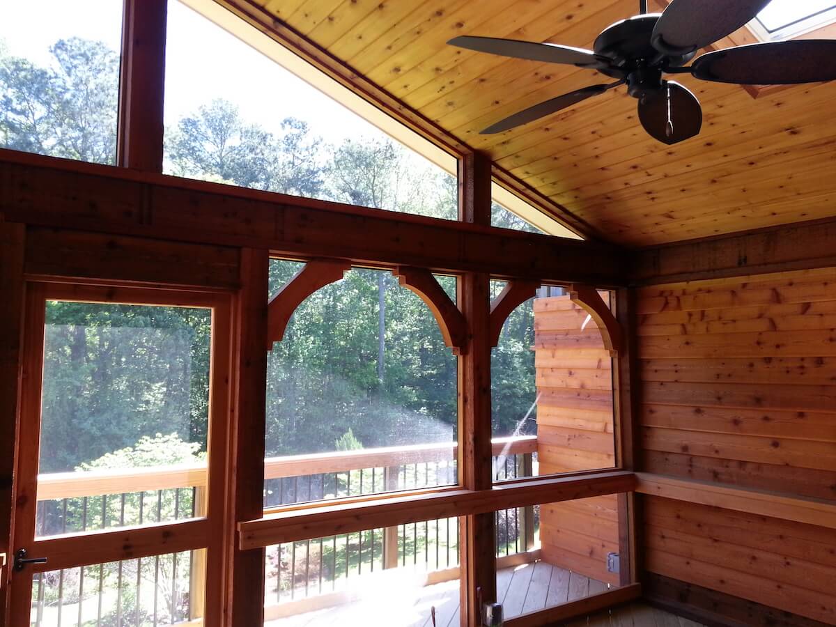 Screened porch with arc windows