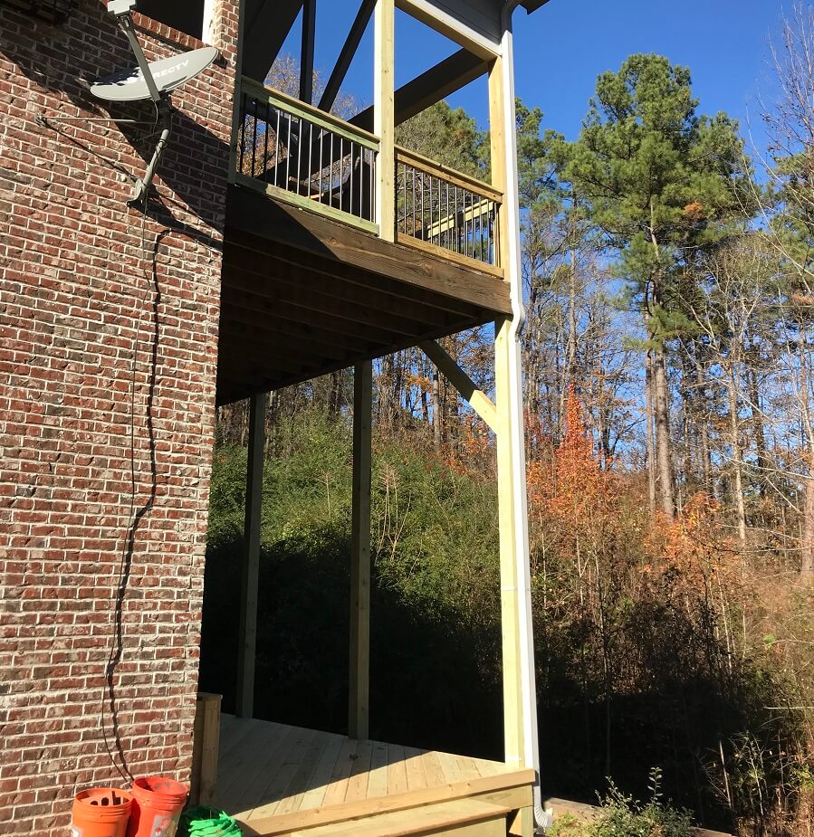 Back view of covered porch in renovation