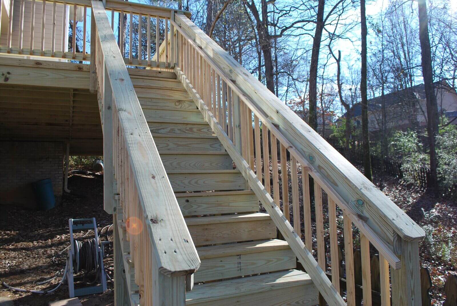 Wood staircase on deck