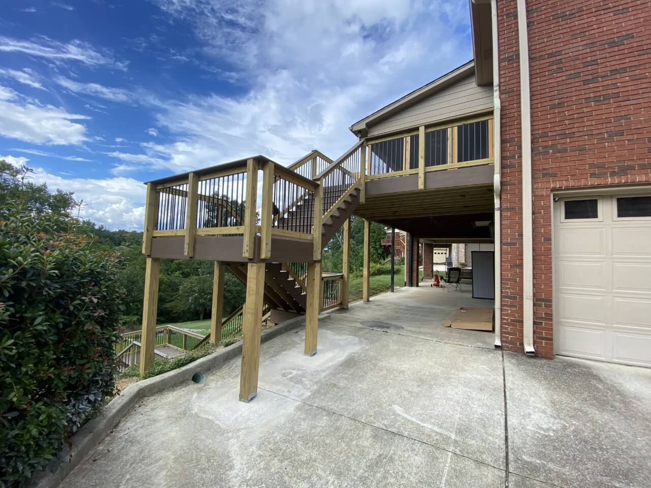 Deck stairs with railing