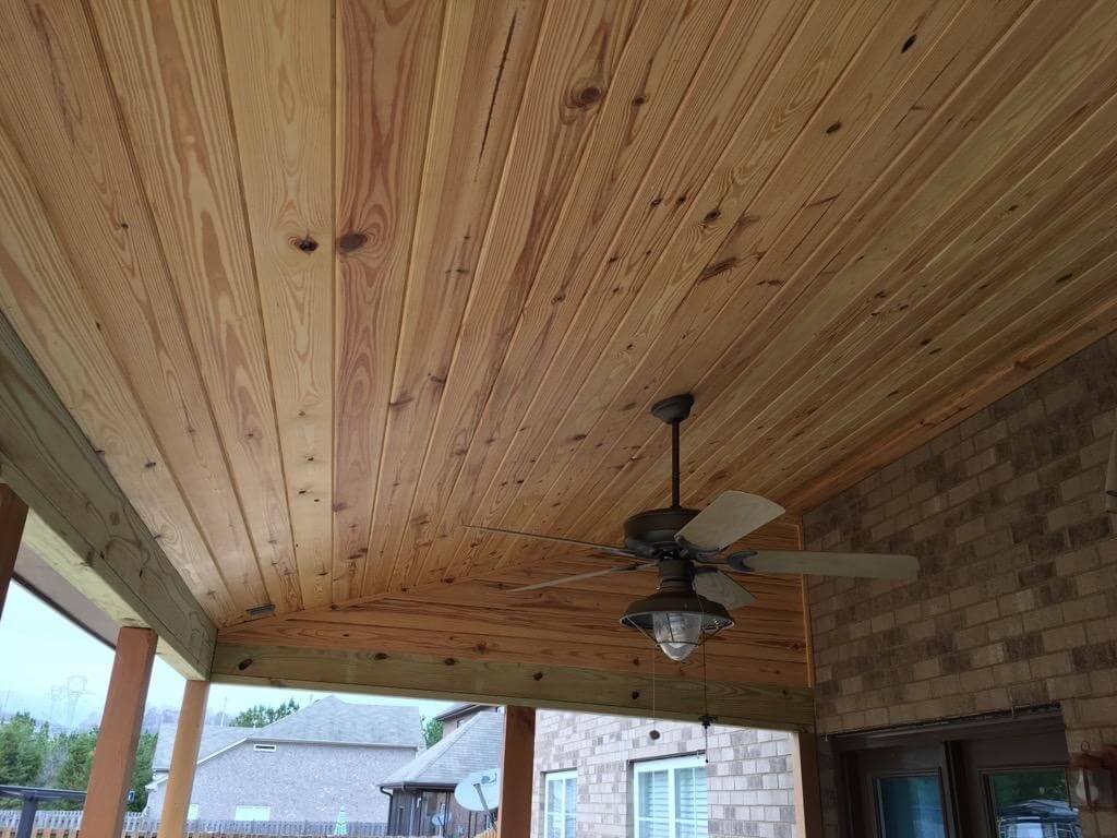 Porch cover ceiling with fan