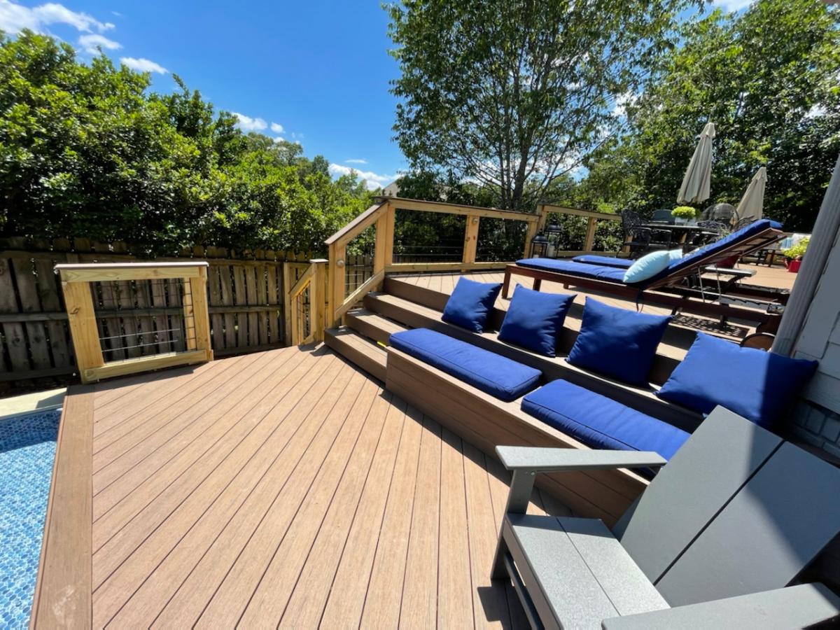 new deck with blue deck chairs