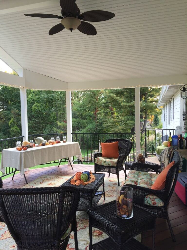 Cozy deck space with food on the table