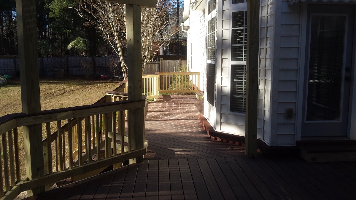 Side view of wood deck
