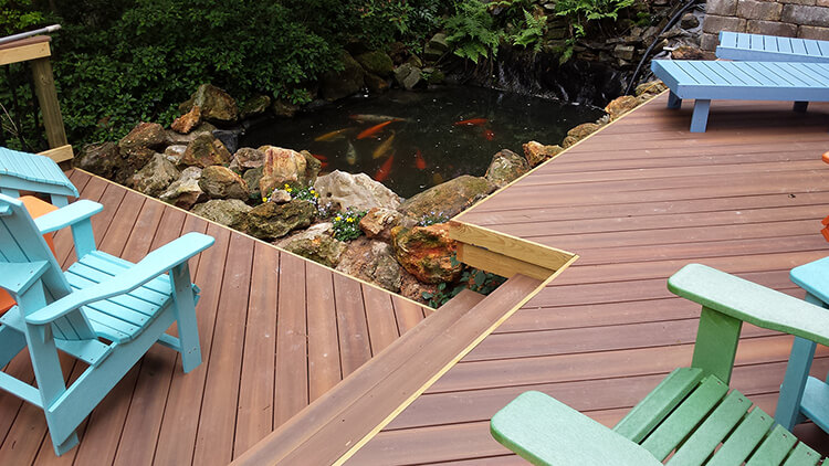 Custom wood deck with Koi pond