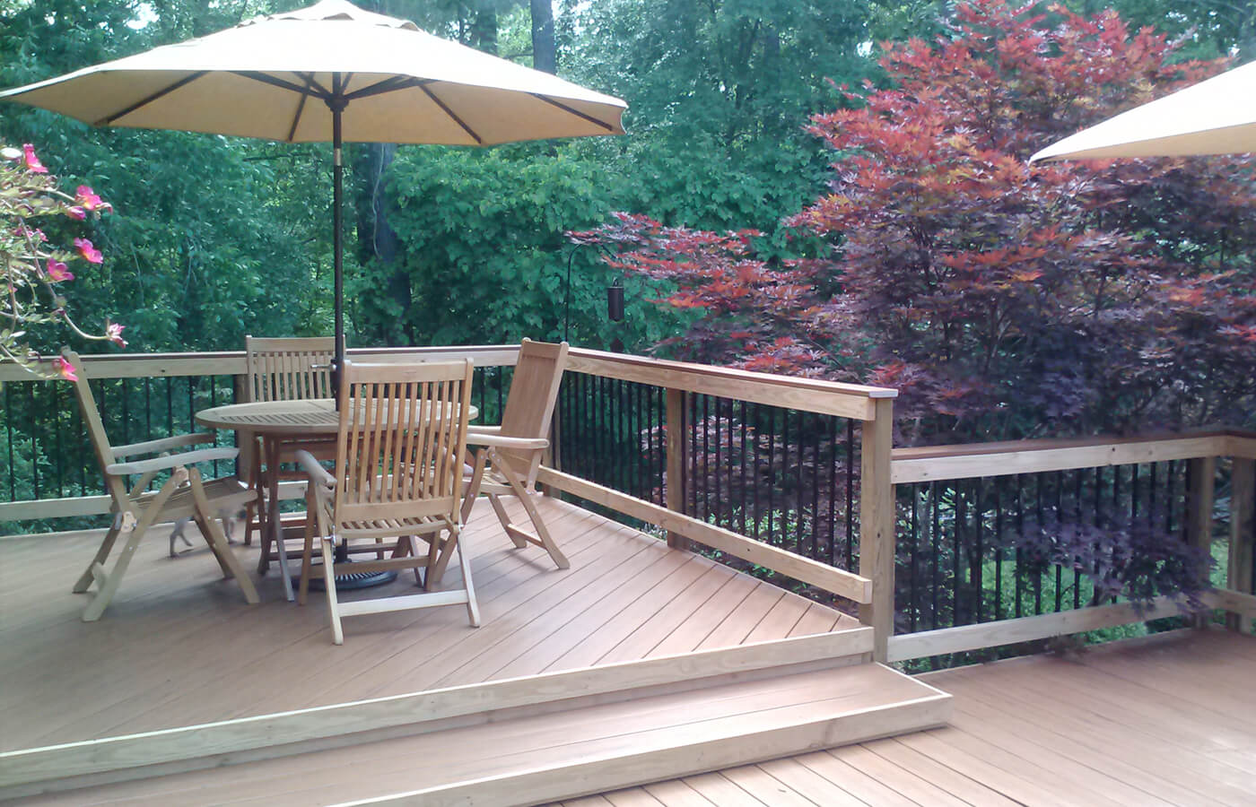 Custom wood deck with seating area