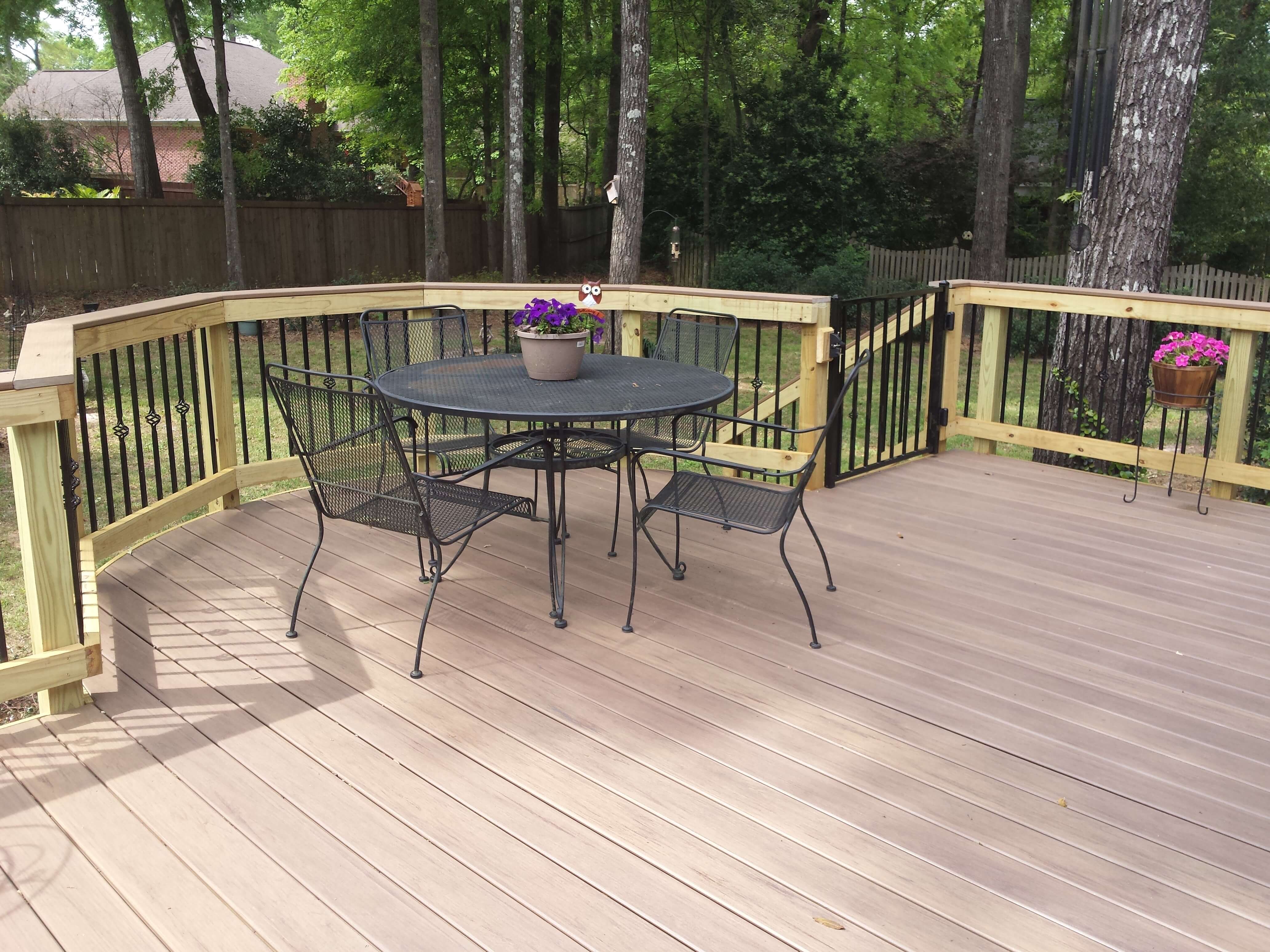 Backyard wood deck with seating area