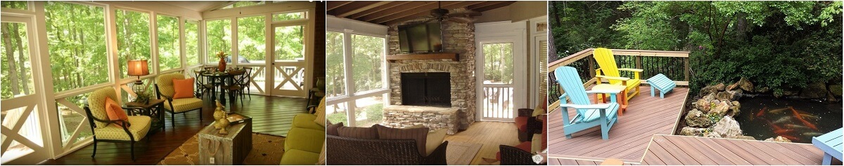 Collage of custom decks and screened porches