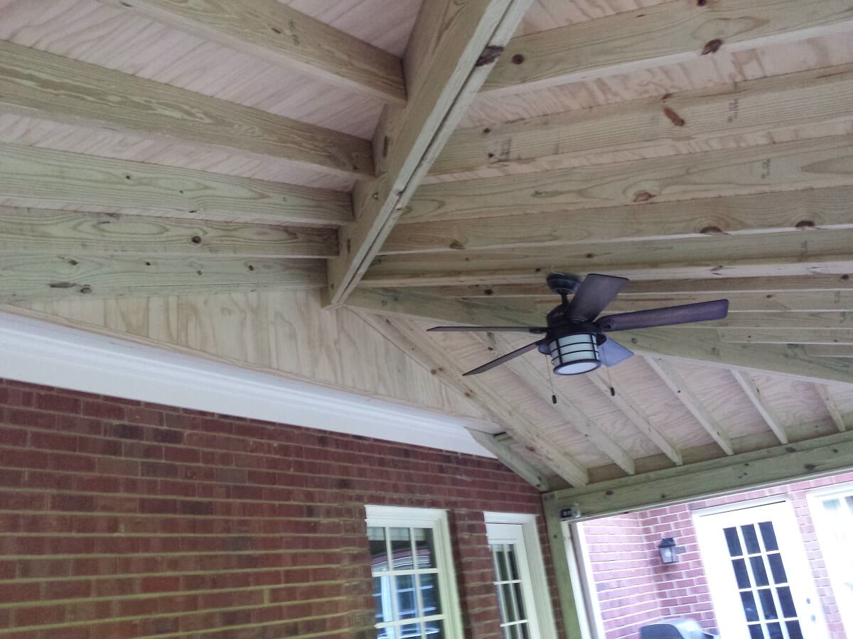 Open porch ceiling with fan