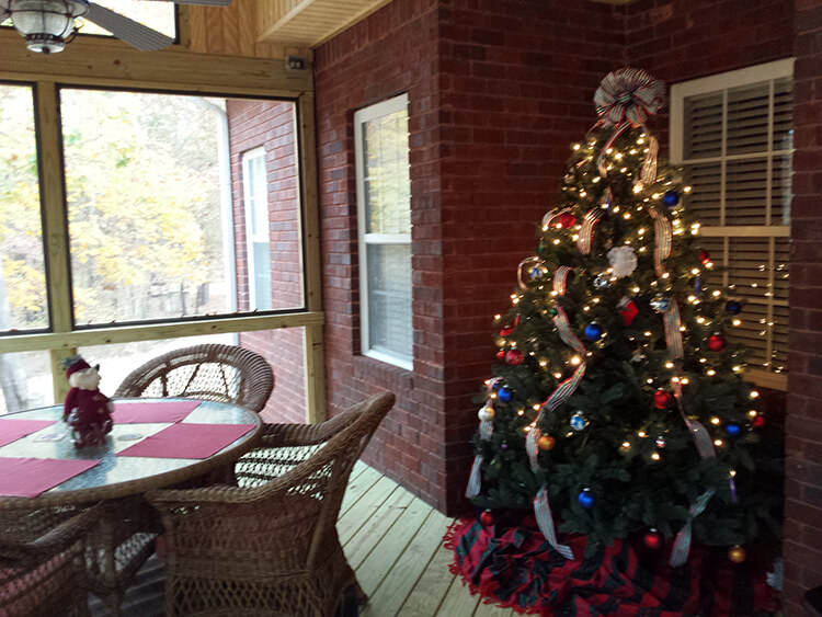 Christmas tree on screened porch