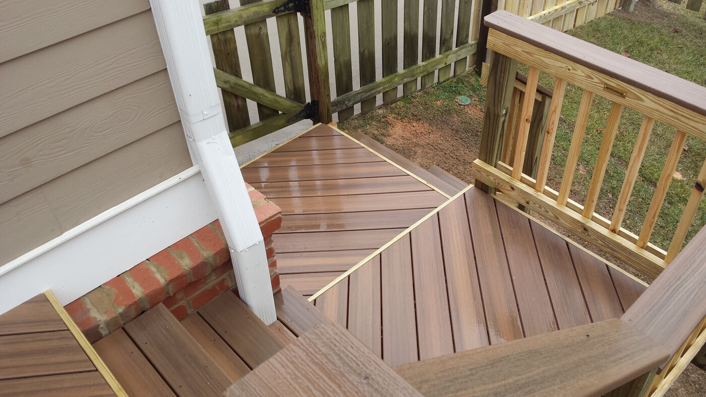 Stairs landings on wood deck