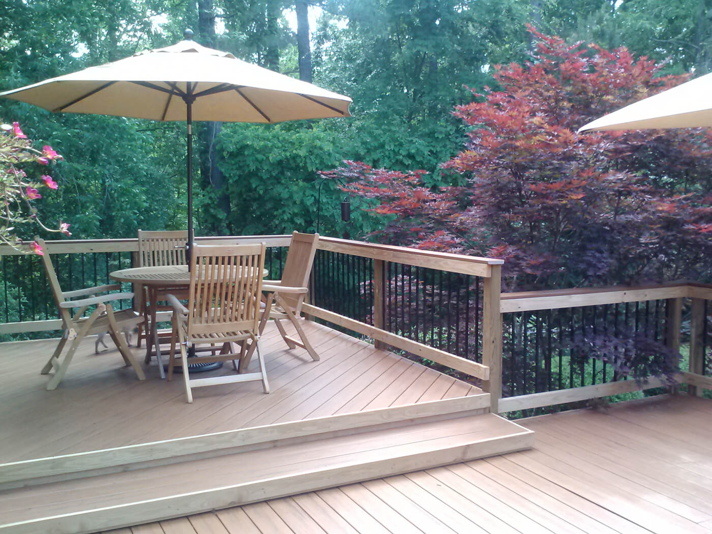 Custom wood deck with wood seating area