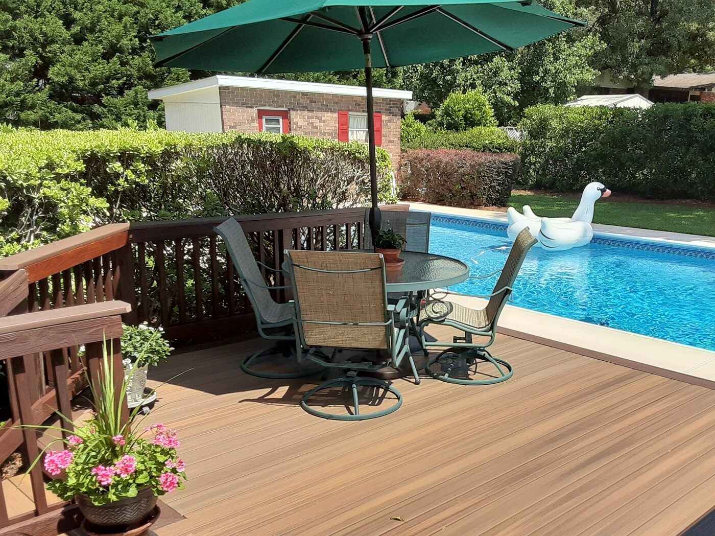 Custom poolside deck with rest area