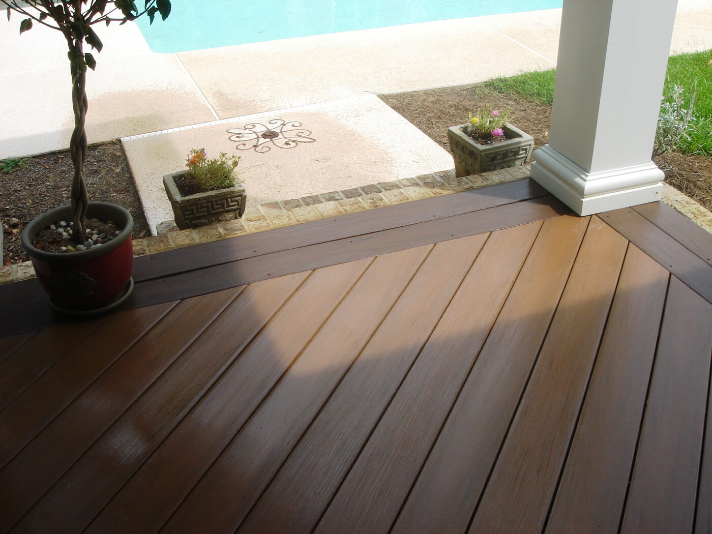 Wood deck detail and plant decors