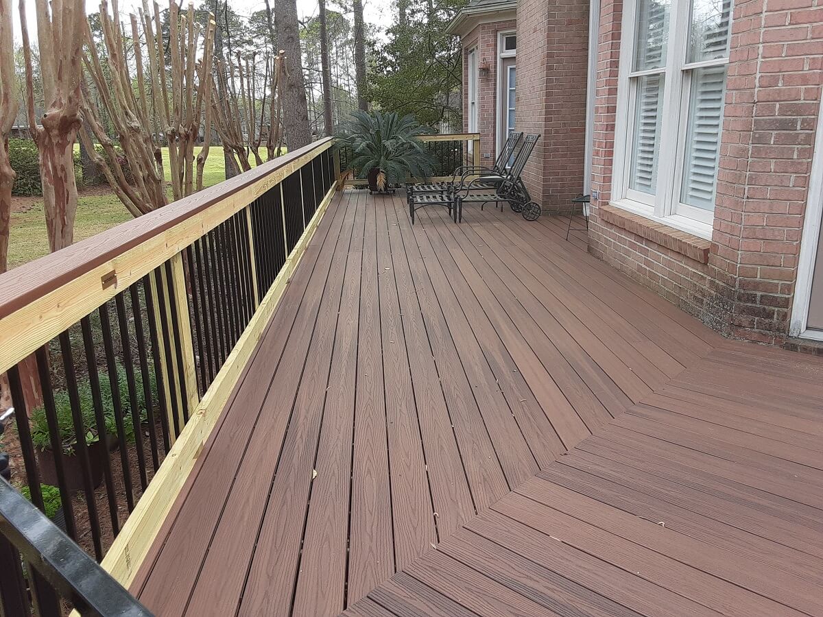 New backyard wood deck with lounge area