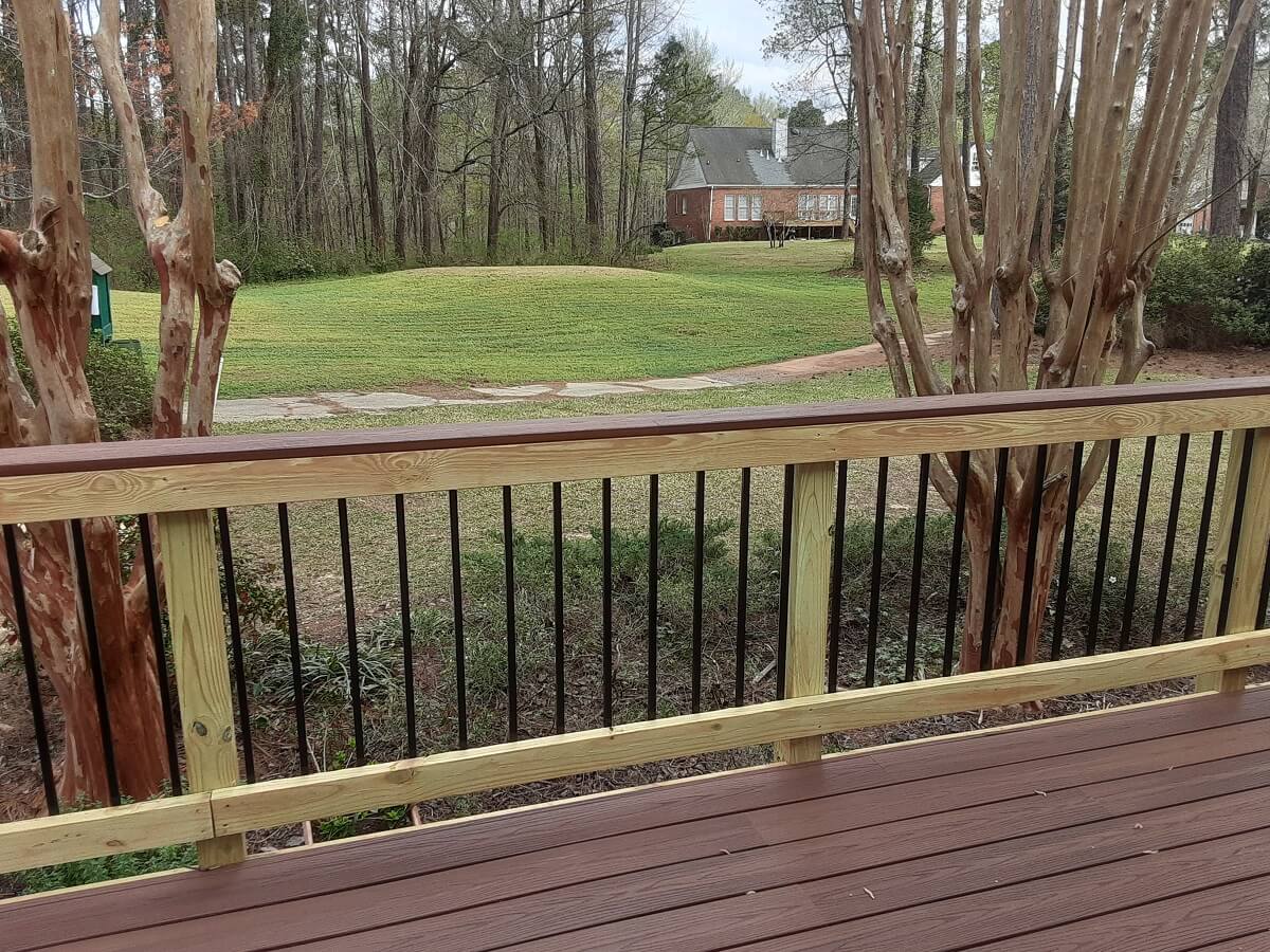 New railing on custom wood deck