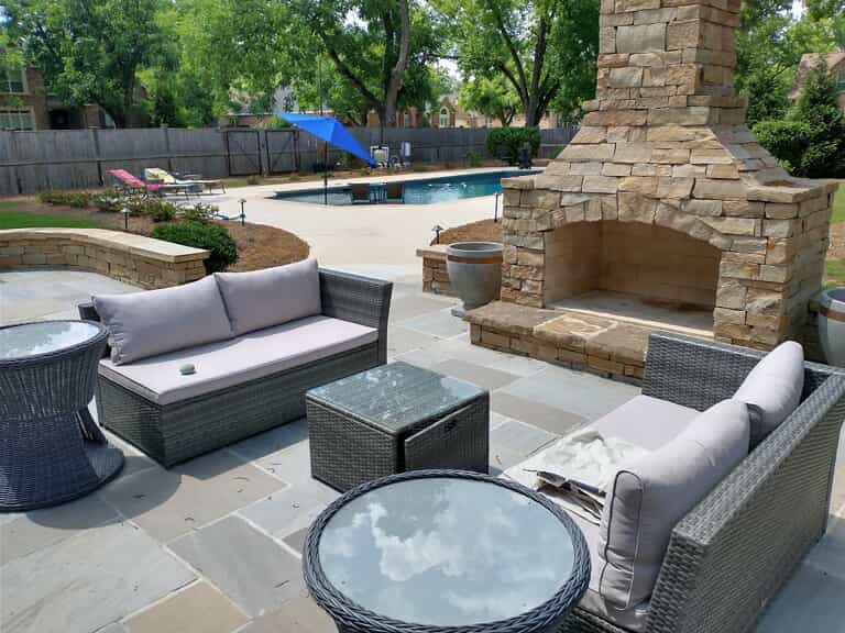 custom hardscape warner robins with outdoor fireplace
