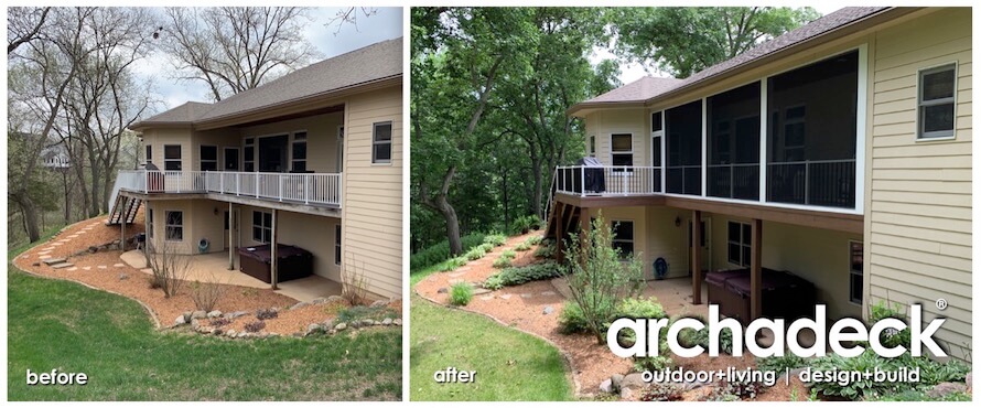 Before and after screened porch and deck