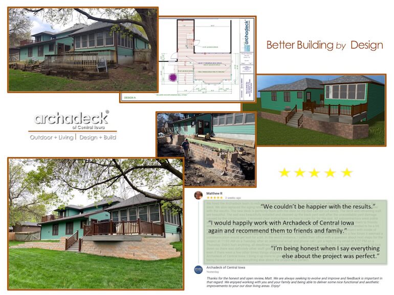 Collage of projects and testimonials