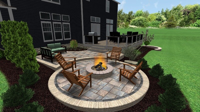 Rendering of a patio with fire pit