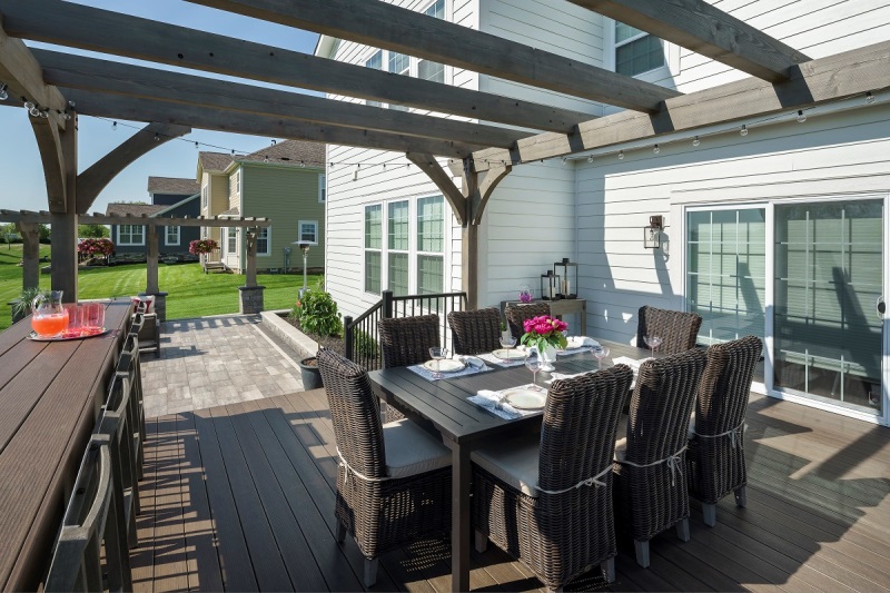 Outdoor deck with dining table