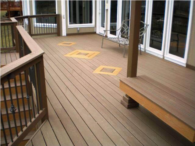 Deck floor detail and floating bench
