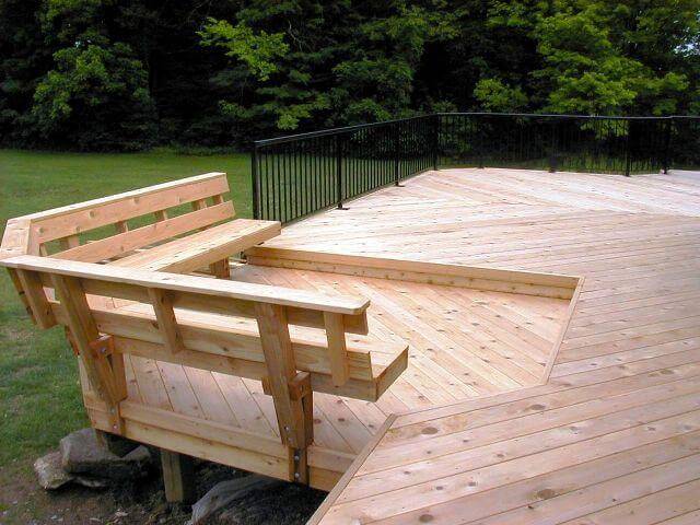 Custom backyard deck with floating benches