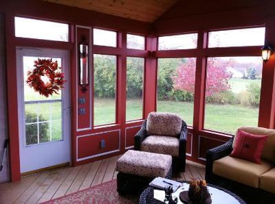 Cozy seating area on screened porch