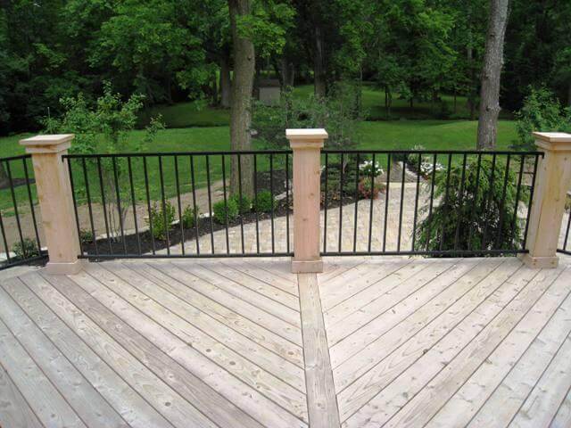 Wood deck floor detail and railing