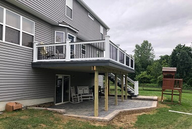 Side view of custom deck and patio