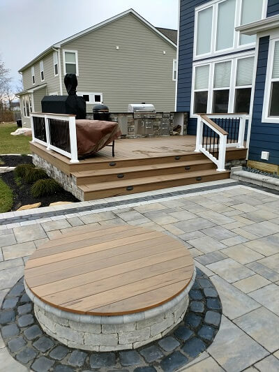 Custom deck and patio with fire pit