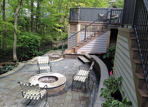 Custom deck and patio with fire pit
