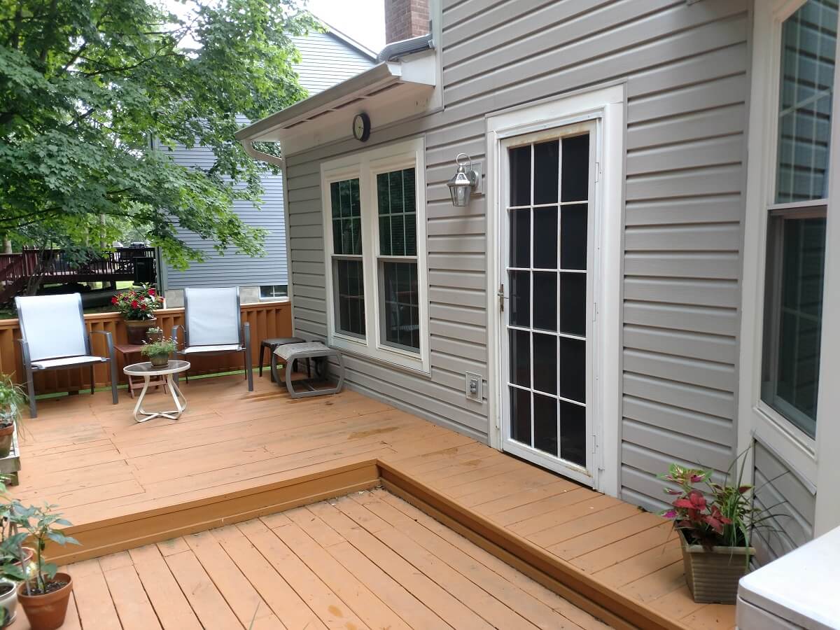Old wood deck with seating area