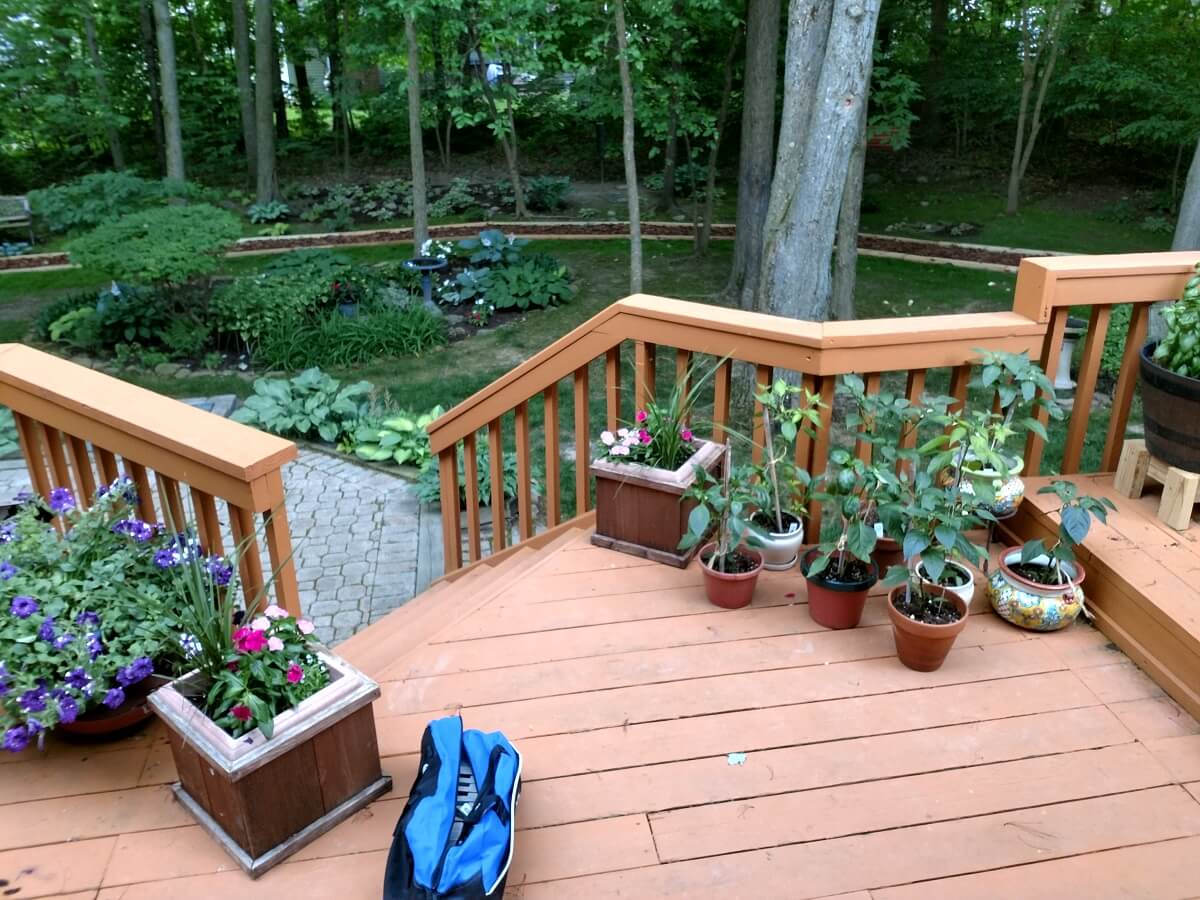 Wood deck with potted plant decors