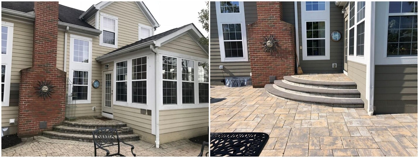 Before and after view of backyard patio