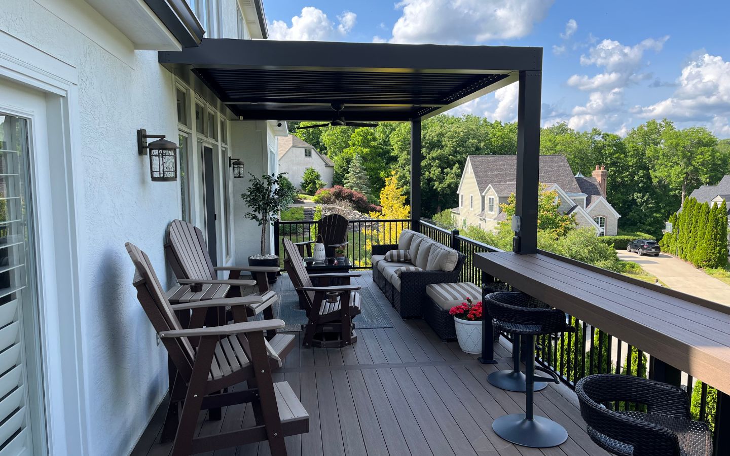 Shade pergola serves as an impromptu porch cover