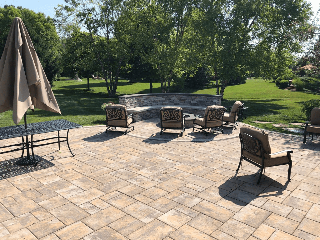 chairs near fire pit on patio