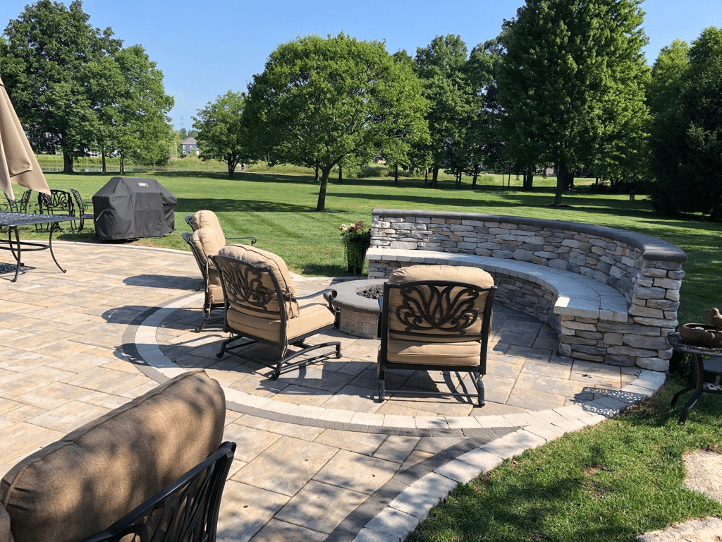 chairs around fire pit on patio