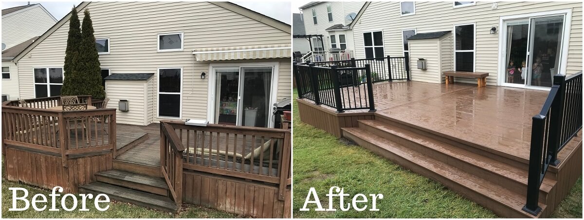 Before and after backyard wood deck