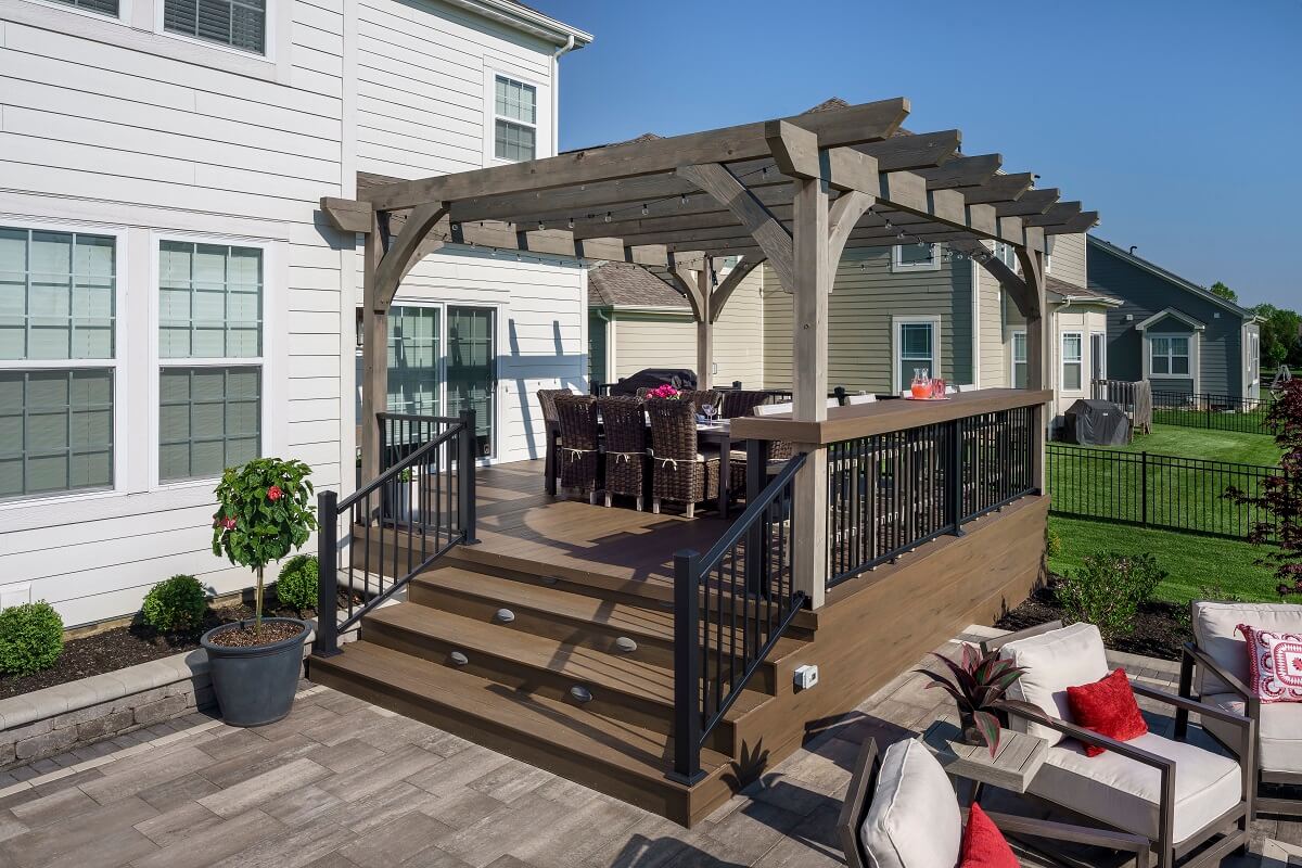 Multi level deck with pergola and seating area