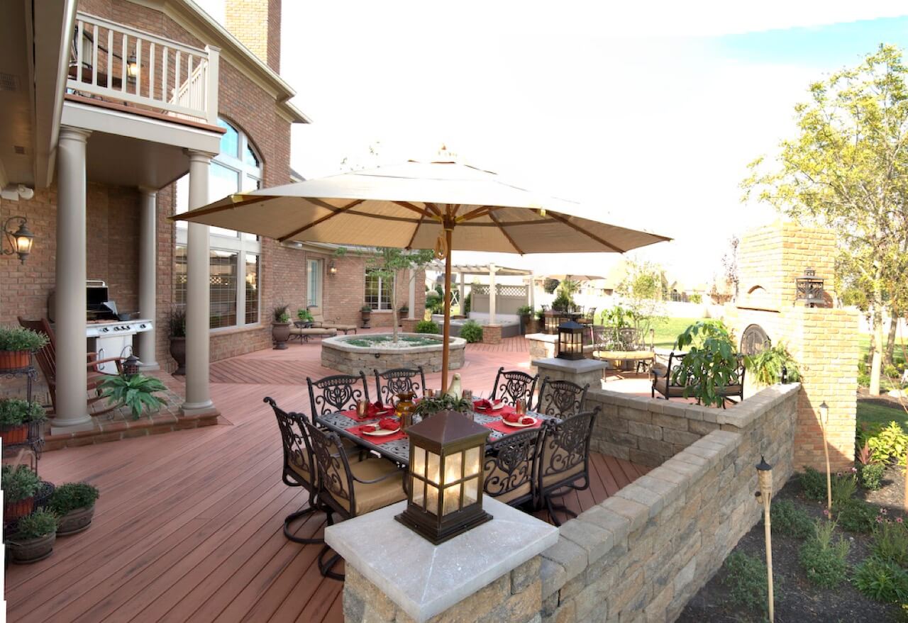 Custom deck with dining area and outdoor kitchen