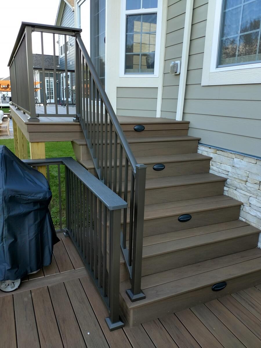 Custom deck staircase with lighting