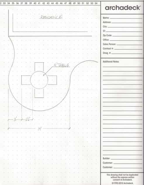 sketched plan for a patio by Archadeck